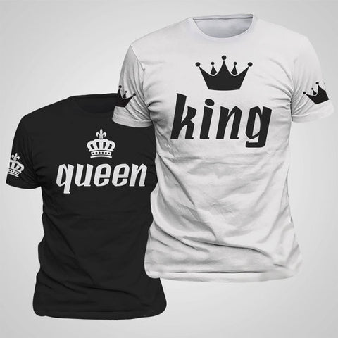 King Queen Lovers Tee T Shirt Imperial Crown Printing Couple Clothes lovers Tee Shirt Femme Summer 2017 New Casual O-neck Tops