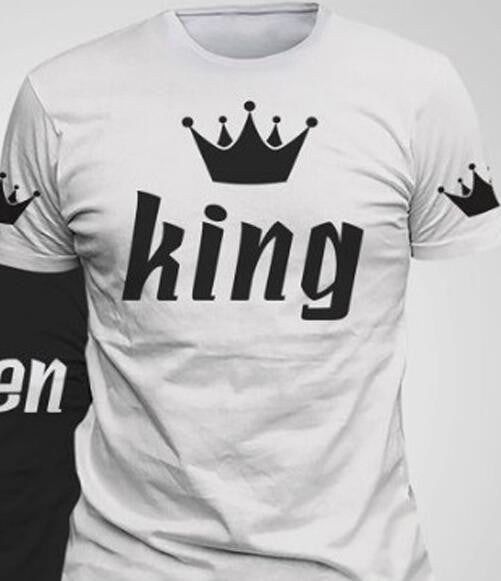 King Queen Lovers Tee T Shirt Imperial Crown Printing Couple Clothes lovers Tee Shirt Femme Summer 2017 New Casual O-neck Tops